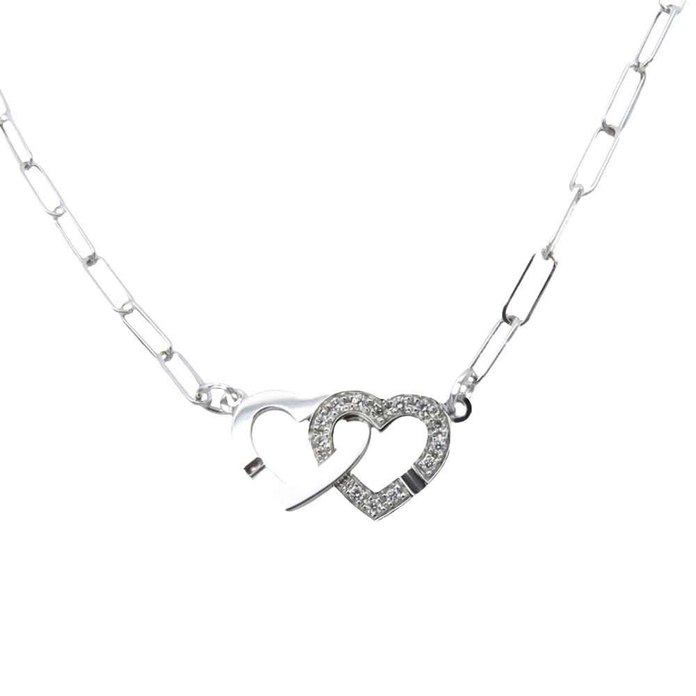 Collier Pendentif Dinh Van Or gris 18k avec Diamants double coeur R9