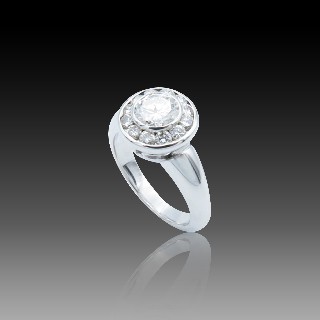 Solitaire en Or gris 18 Cts avec Diamant brillant 0,78 Cts G-VS2 + 0,60 Cts