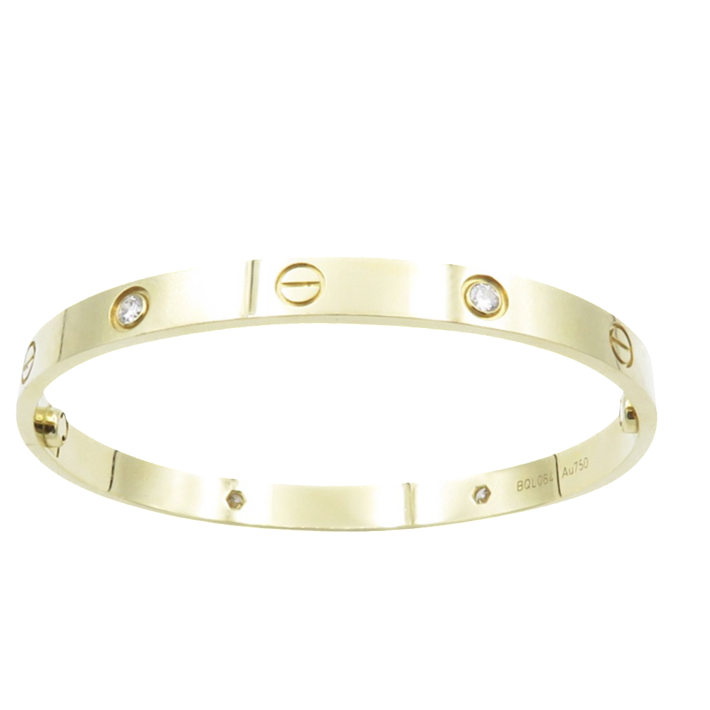 Bracelet Cartier Love 4 Diamants vers 2010 Or jaune 18K . Taille 19 . Bracelet Cartier Love 4 Diamants vers 2010 Or jaune 18K . Taille 19 .