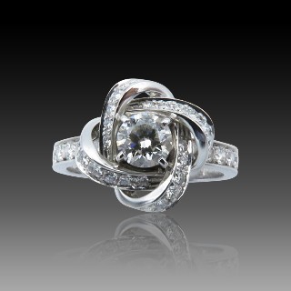 Bague Boucheron "Ava Pivoine" en Or gris 18k et diamants.Taille 52. Full set