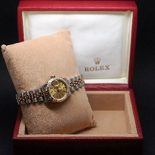 Montre Rolex Oyster Datejust Dame en Or & Acier de 1991. Cadran jaune. Ref : 69173 .