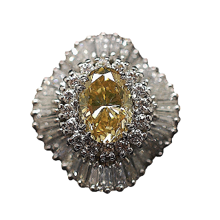 Bague Jupette  en or gris 18k avec un Diamant Ovale Fancy naturel  de 2.29 Cts  + 2.50 Cts