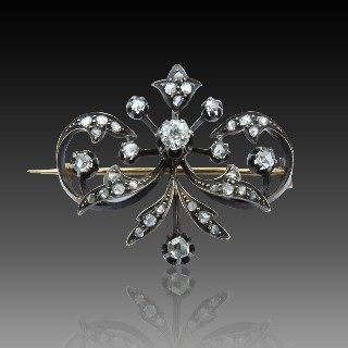 Broche en Or 18 Cts et Argent avec Diamants. Vers 1890