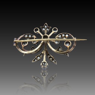 Broche en Or 18 Cts et Argent avec Diamants. Vers 1890