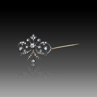 Broche en Or 18 Cts et Argent avec Diamants. Vers 1890