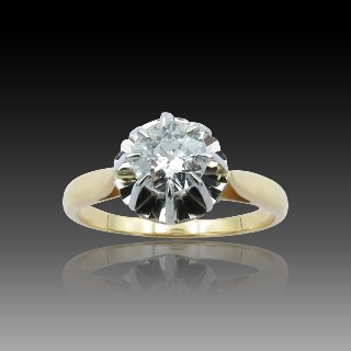 Solitaire or rose 18k et platine vers 1930 avec diamant de 0.45 cts H-SI2