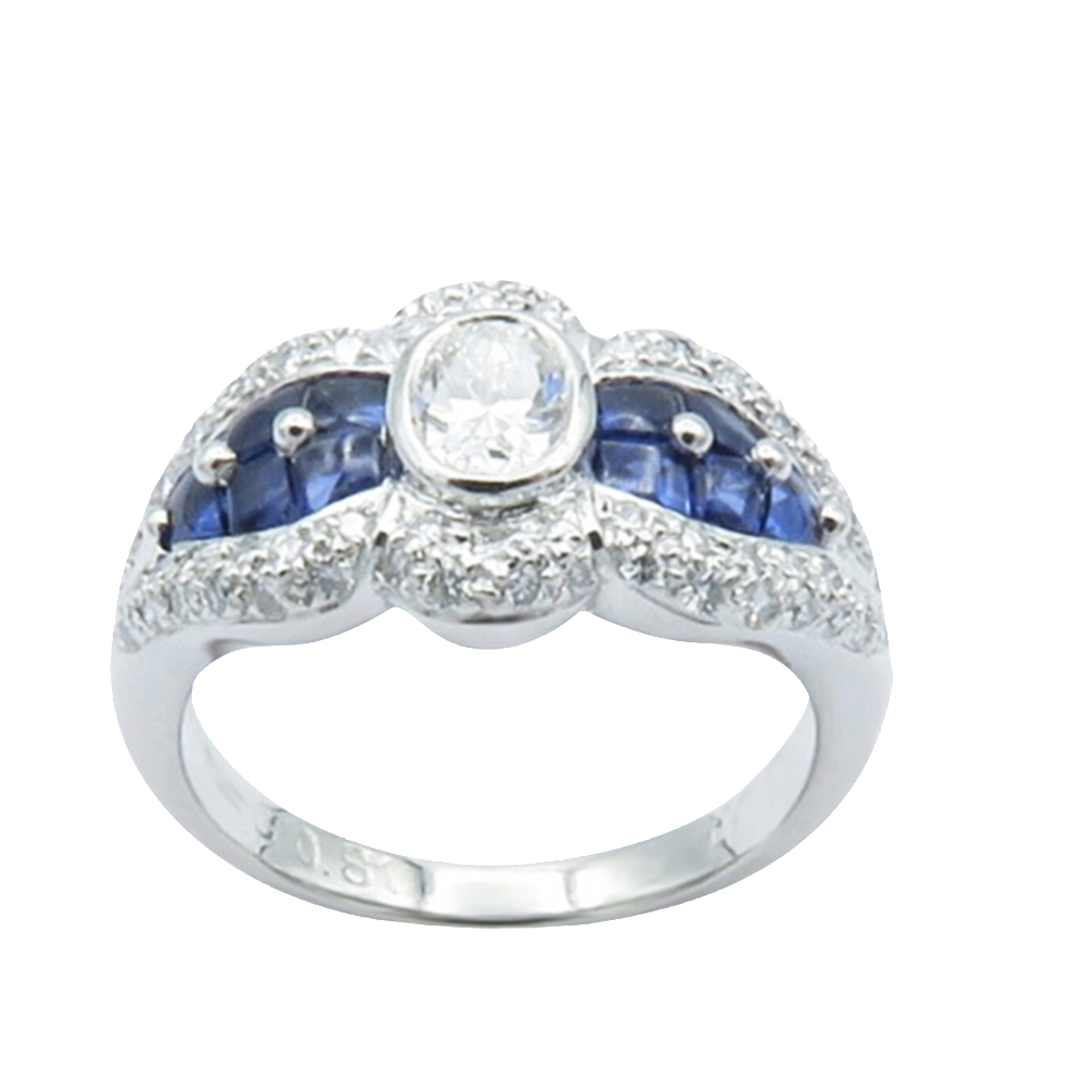 Bague en Platine massif avec Saphirs et Diamants brillants.Taille 49.