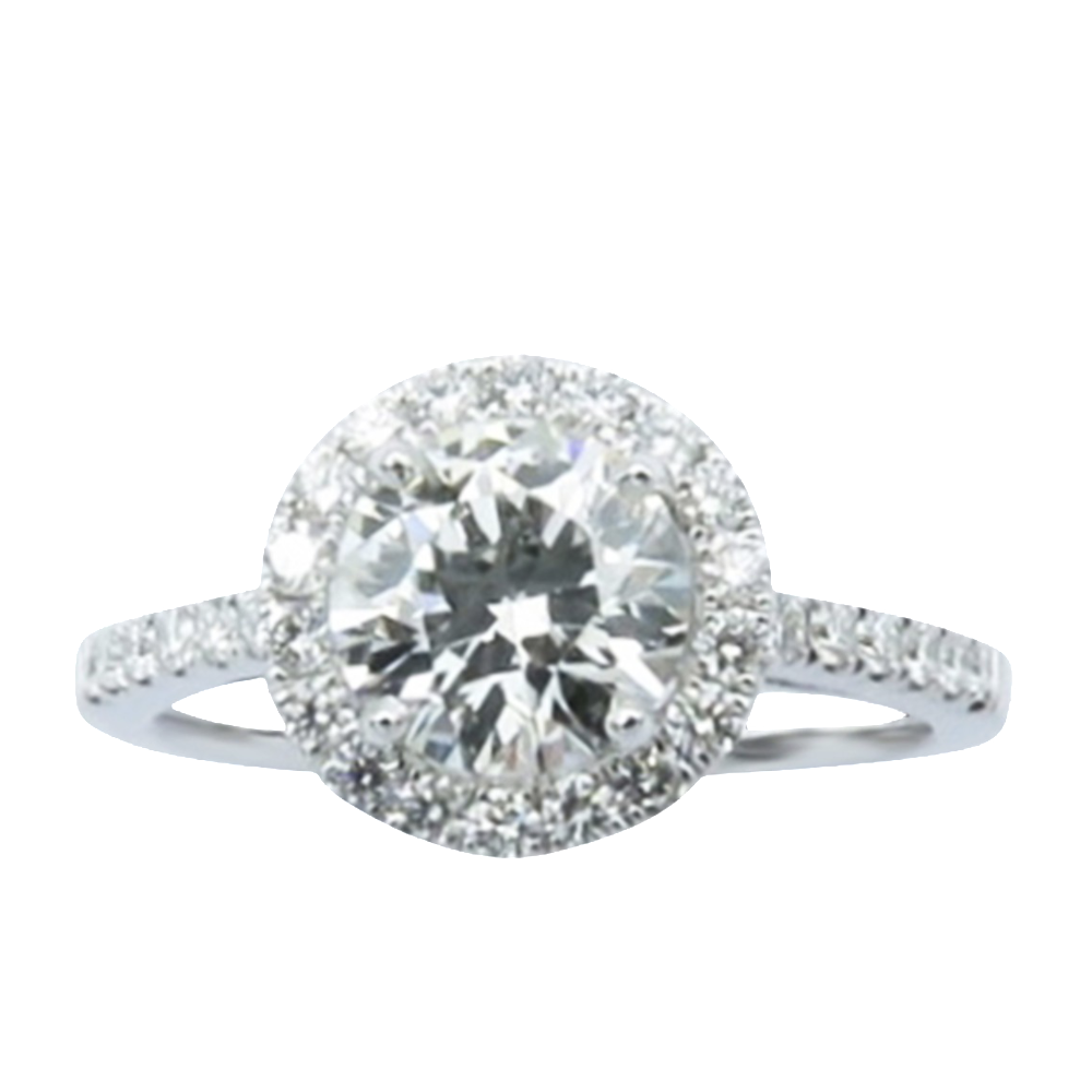 Solitaire en Or gris 18 Cts avec Diamant brillant 1,15 Cts G-VVS2 + 0,34 Cts