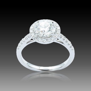 Solitaire en Or gris 18 Cts avec Diamant brillant 1,15 Cts G-VVS2 + 0,34 Cts