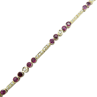 Bracelet articulé en or jaune 18 Cts avec Diamants et Rubis