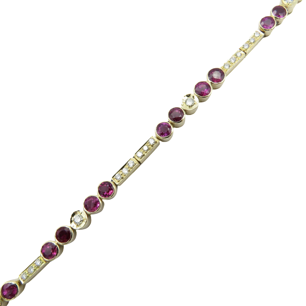 Bracelet articulé en or jaune 18 Cts avec Diamants et Rubis