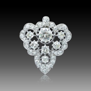 Broche Clip en Or 18k et Platine Art Déco avec 4.0 Cts de Diamants.