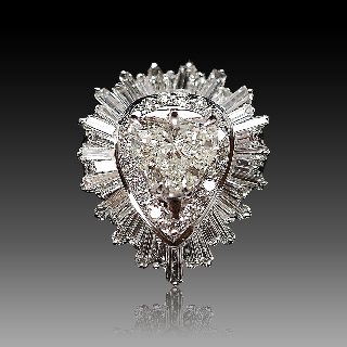 Solitaire Diamant coeur 2.12 Ct Qualité G-SI2 Or Gris 18K + 3.0 Carat G-SI.