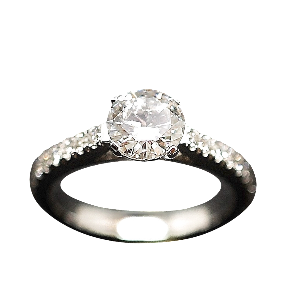 Solitaire Diamant 1.04 Cts G-VS2 en Or 18 Cts + 0.35 Cts.