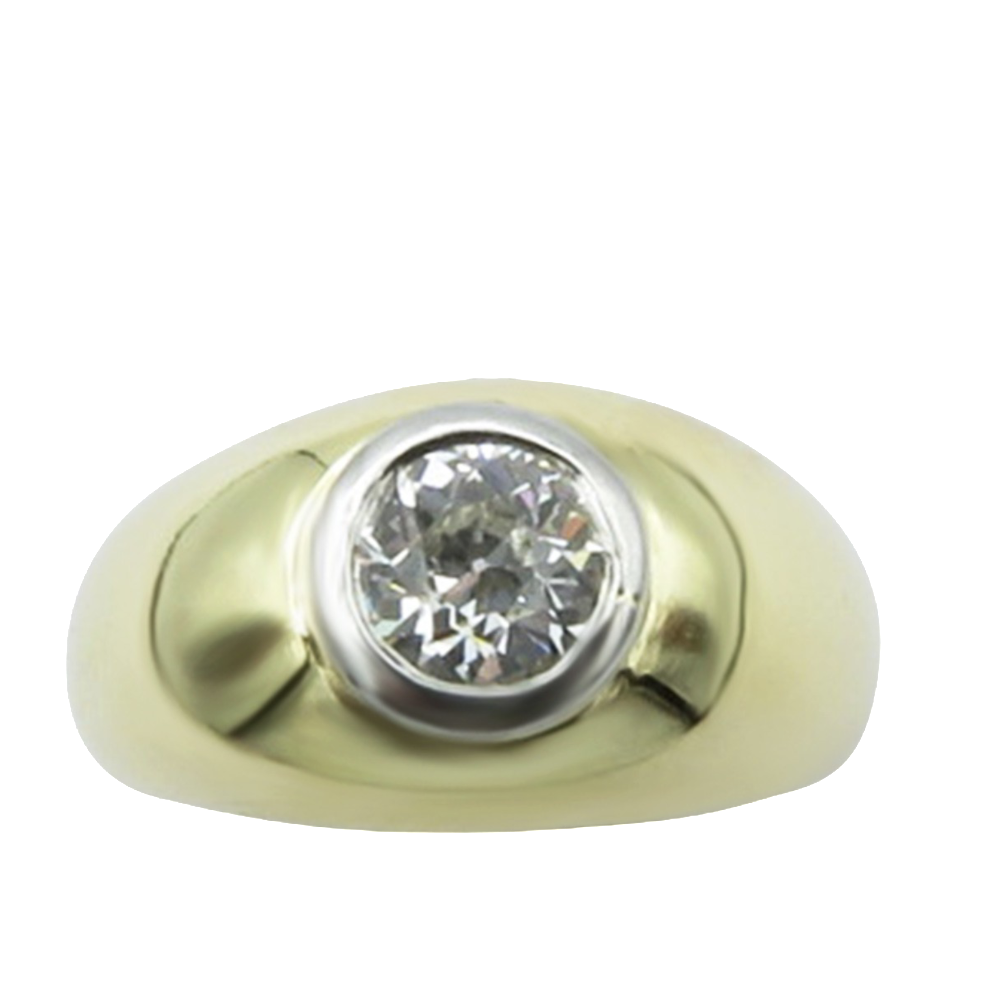 Bague Jonc Anglais en Or jaune 18K avec Diamant de 0.85 Cts I-VS.