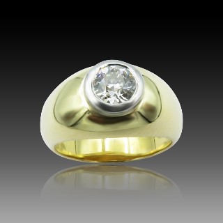 Bague Jonc Anglais en Or jaune 18K avec Diamant de 0.85 Cts I-VS.