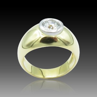 Bague Jonc Anglais en Or jaune 18K avec Diamant de 0.85 Cts I-VS.