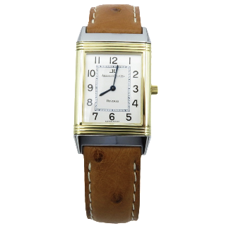 Montre Jaeger LeCoultre Reverso Médium en Or et Acier Quartz de 2001. Full set.