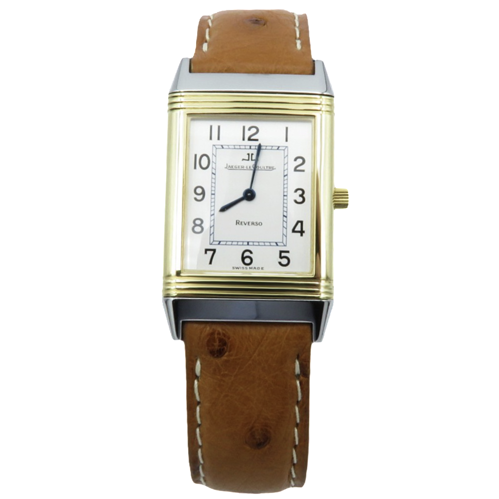 Montre Jaeger LeCoultre Reverso Médium en Or et Acier Quartz de 2001. Full set.