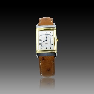 Montre Jaeger LeCoultre Reverso Médium en Or et Acier Quartz de 2001. Full set.