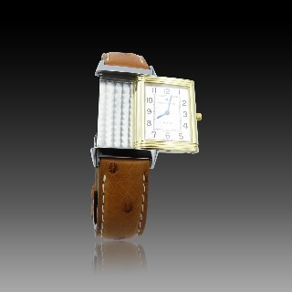 Montre Jaeger LeCoultre Reverso Médium en Or et Acier Quartz de 2001. Full set.