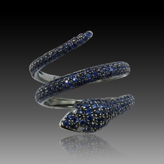 Bague Serpent Or Gris 18k et Saphirs. Taille 55