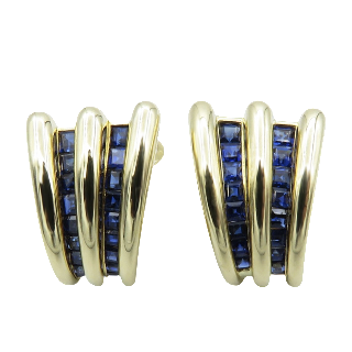 Boucles d'oreilles Clips Or jaune 18k Massif et Saphirs Calibrés Boucles d'oreilles Clips Or jaune 18k Massif et Saphirs Calibrés