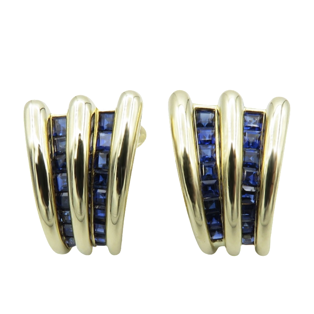 Boucles d'oreilles Clips Or jaune 18k Massif et Saphirs Calibrés Boucles d'oreilles Clips Or jaune 18k Massif et Saphirs Calibrés