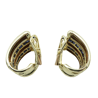 Boucles d'oreilles Clips Or jaune 18k Massif et Saphirs Calibrés Boucles d'oreilles Clips Or jaune 18k Massif et Saphirs Calibrés