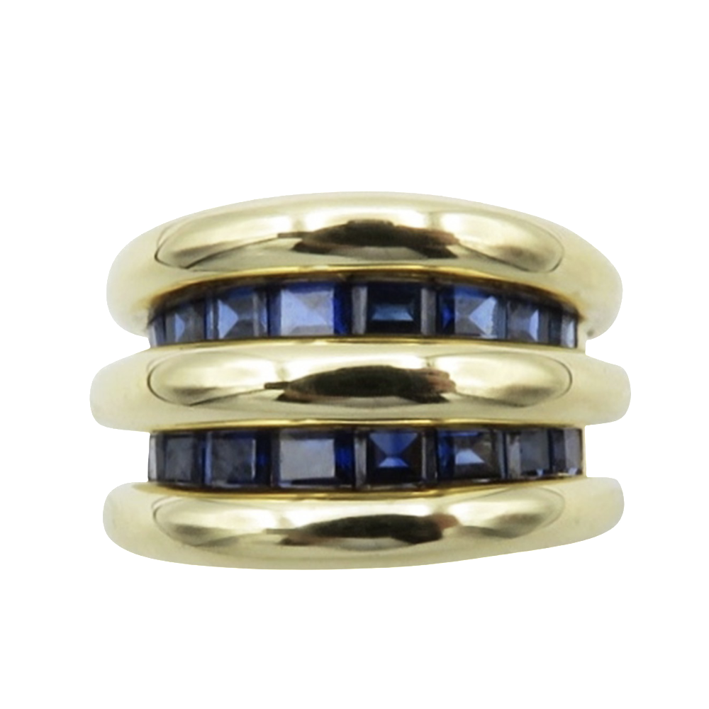 Bague en Or jaune 18k avec Saphirs Calibrés . Taille 50-51