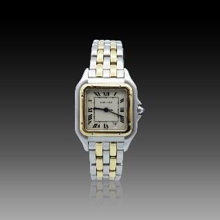 Montre Cartier homme "Panthère" Or 18k 2 rangs et acier quartz Vers 1990.