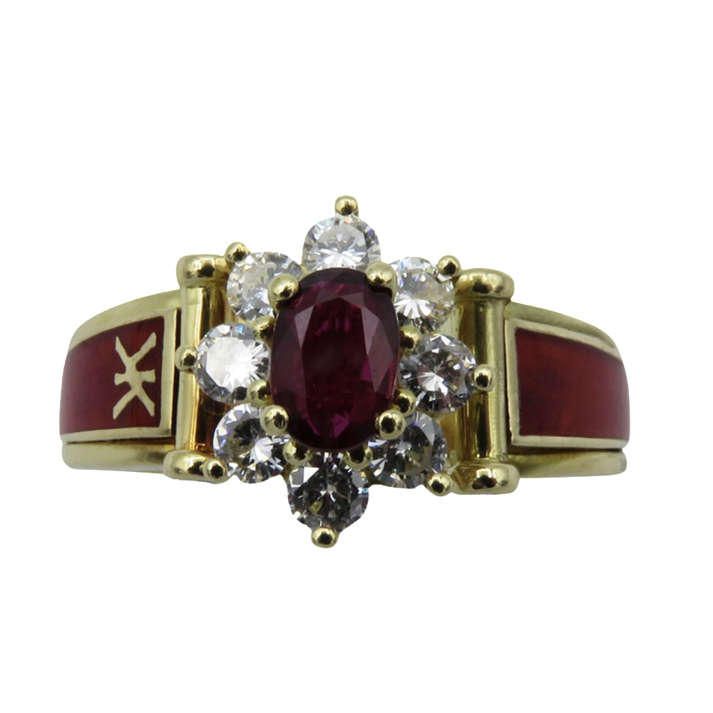 Bague Korloff or jaune émail rubis