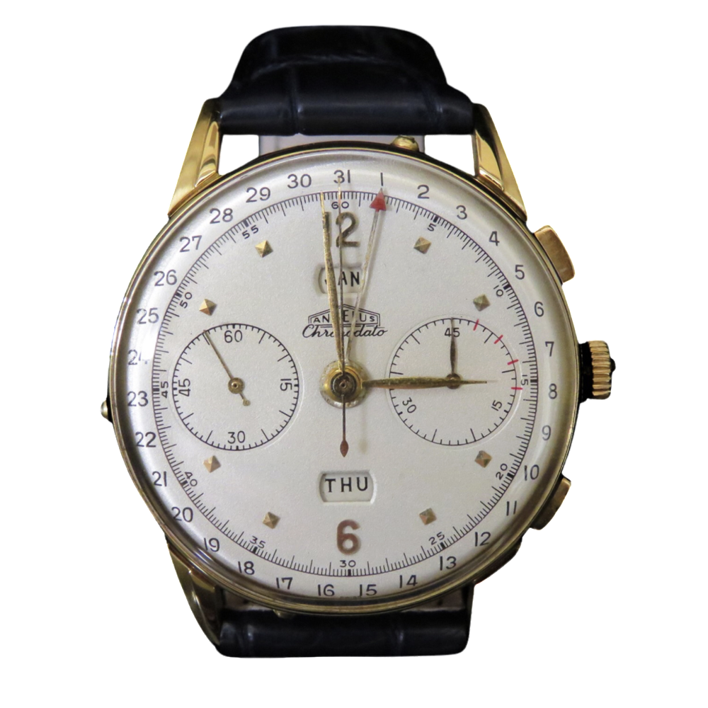 Montre Angelus vintage Chronodato or jaune 18k vers 1945